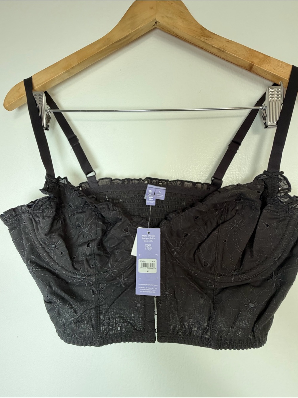 NWT Xhilaration Black Eyelet Embroidered Corset Bustier Crop Top | Size Medium